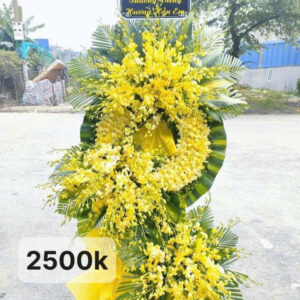 Vòng hoa tang lễ Lời chia buồn hoa lan vàng trang trọng