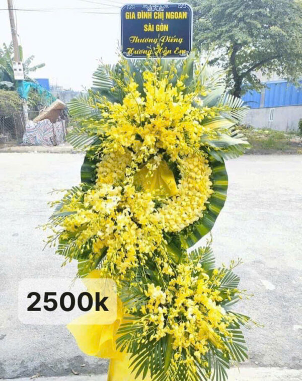 Vòng hoa tang lễ Lời chia buồn hoa lan vàng trang trọng